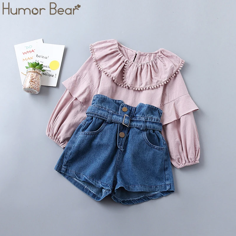 Humor Bear/Модная Одежда для девочек комплект Демисезонный плиссированная рубашка+ кожаные штаны комплект из 2 предметов для малышей, комплект одежды для девочки