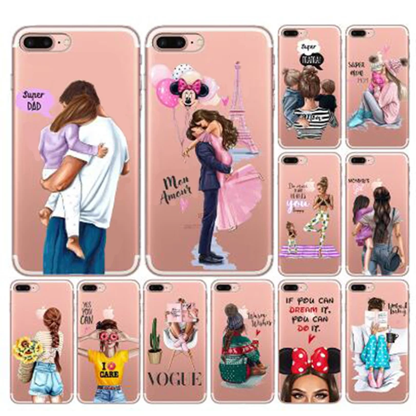 Модный чехол для телефона Super mom Dad Girl iPhone 7 8 6 6S Plus X XS MAX XR 5s мягкий прозрачный