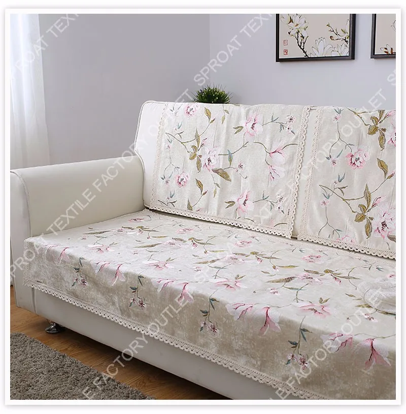 Пасторальный стиль высокого качества бежевый белый цветочный Вышивка синель чехлы для диванов Кружевной декор чехлов канапе SP3465