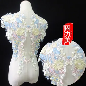 

5pair White yellow blue Sewing Fabric ABS lower embroidery Lace Collar Neckline Lace Applique DIY Bridal Wedding dress Accessory