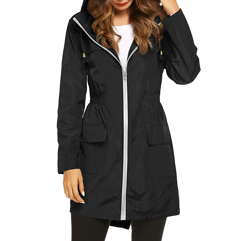 Осенняя ветровка на молнии для женщин, ветрозащитная куртка для спорта на открытом воздухе, походные куртки, Женская длинная куртка, пальто для девочек, ветрозащитное пальто для кемпинга