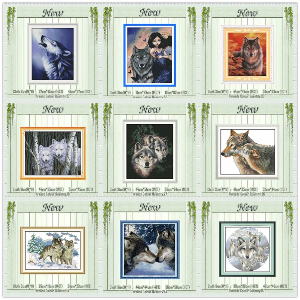 

Wolf partners family animals decor painting Cross Stitch DMC 14CT 11CT Counted printed on canvas Embroidery sets Needlework kits