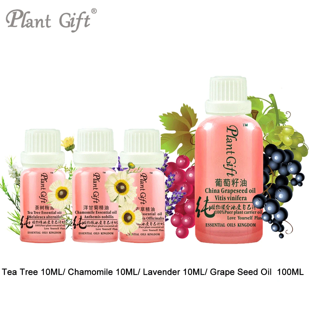 

Skin Care 100%pure Plant Essential Oil Tea Tree / Chamomile / Lavender / Grape Seed Oil 10ml Bactericidal, Anti-inflammatory