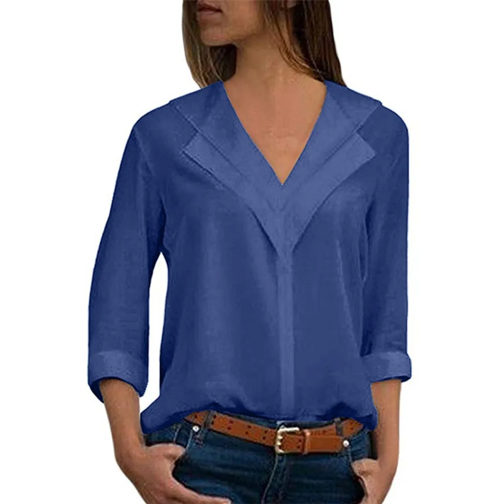 Модные женские туфли шифон Однотонная рубашка женские офисные плотная Roll Sleeve Blouse Топ blusas camisas mujer roupa feminina A20 Модные женские туфли шифон Однотонная рубашка женские офисные плотная Roll Sleeve Blouse Топ blusas camisas mujer roupa feminina A20