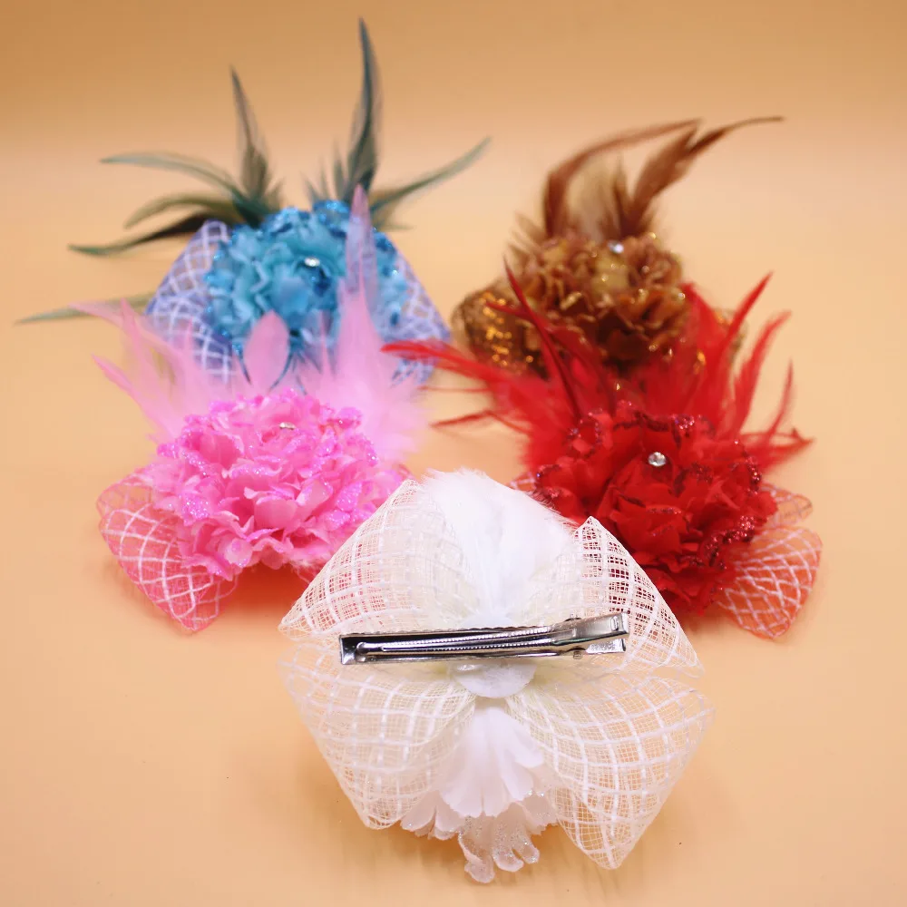 

Flower Feather Hair Clip Fascinator Party Headdress Feather Flower Flower Dotted Mesh Hair Clip Hair Accessories For Girls