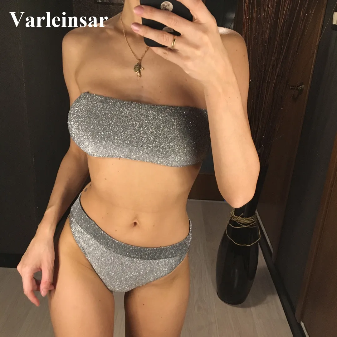 

New Shiny Glitter Sparkling Bikini 2019 Sexy Swimsuit Female Swimwear Women Two-pieces Bikini set Bather Bathing Suit Swim V1165