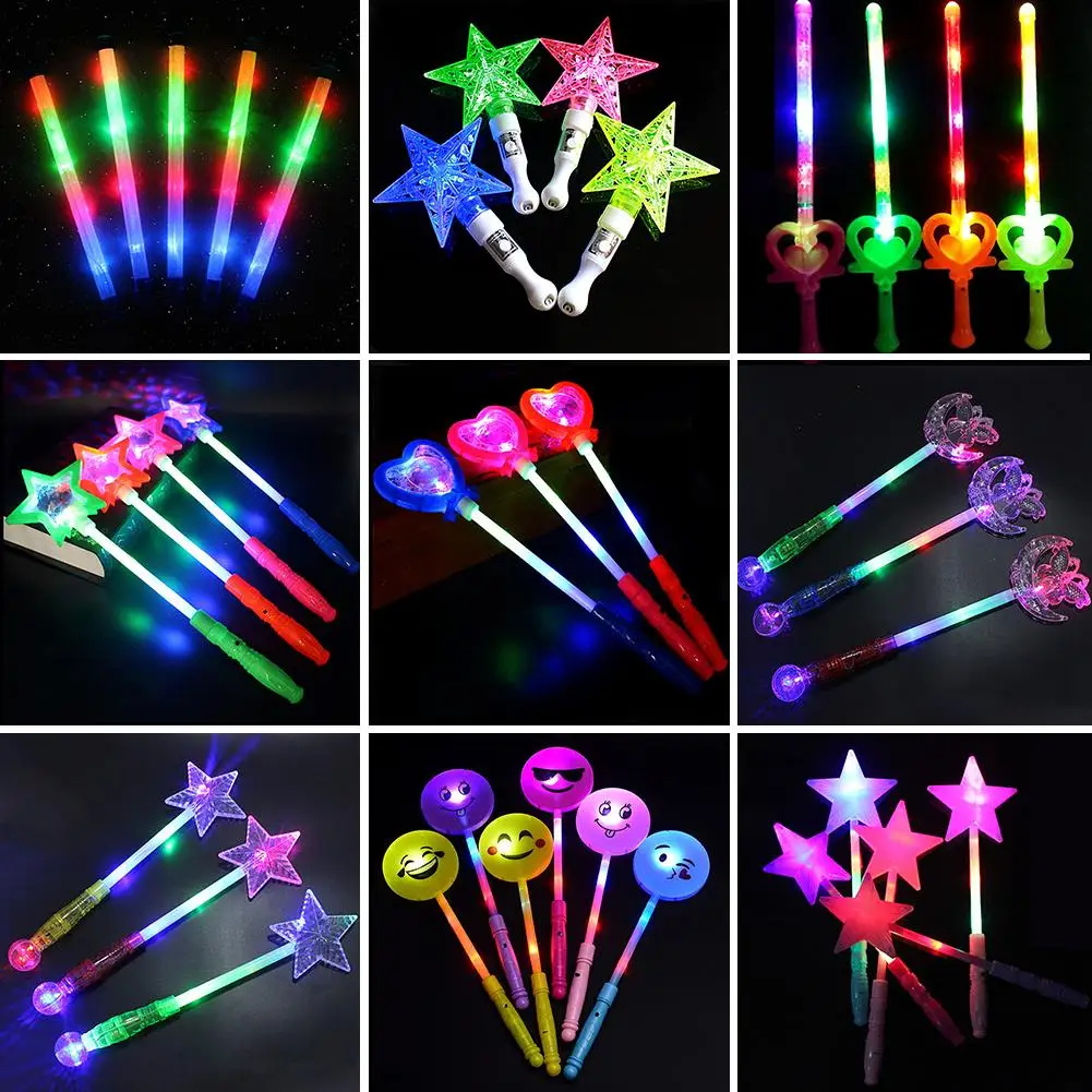 

1Pc LED Flashing Star Heart Emoji Glow Stick Wand Party Concert Favors Kids Toy