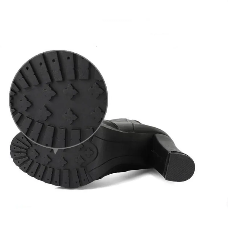 Botas Mujer Women Boots High-heeled Thick with Women Knee High Boots Waterproof Martin Shoes White Women's Shoes