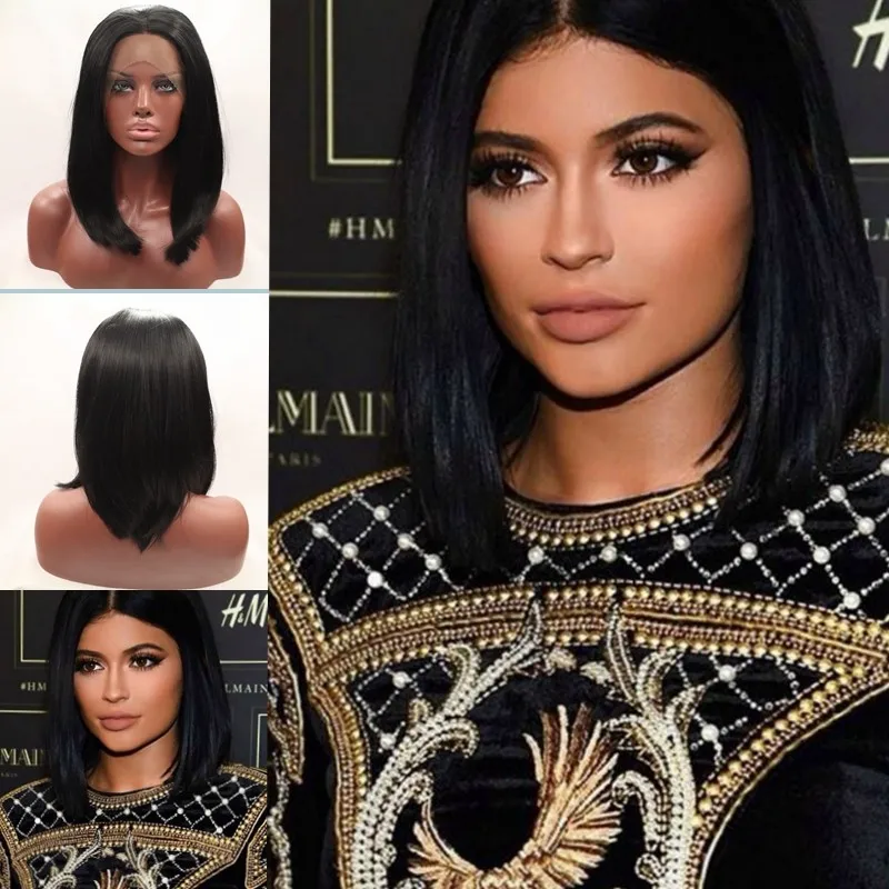 

Kylie Jenner Short Bob Wig Beautiful Synthetic Lace Front Wig Popular Straight Hair For Black Cheap Lace Front Synthetic Wig