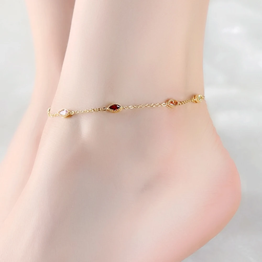 

JHSL Brand New Fashion Jewelry Girl's Ladies Copper Anklets Bracelet for Women Cubic Zirconia Charm Gold Color High quality