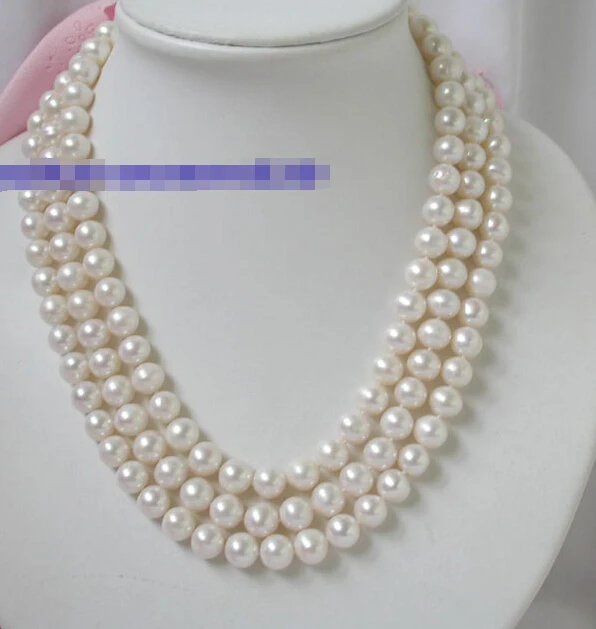 

Hot sell Noble- Free shipping@@@@@ A> n1233 3strands 10mm round white FW pearl necklace mabe a