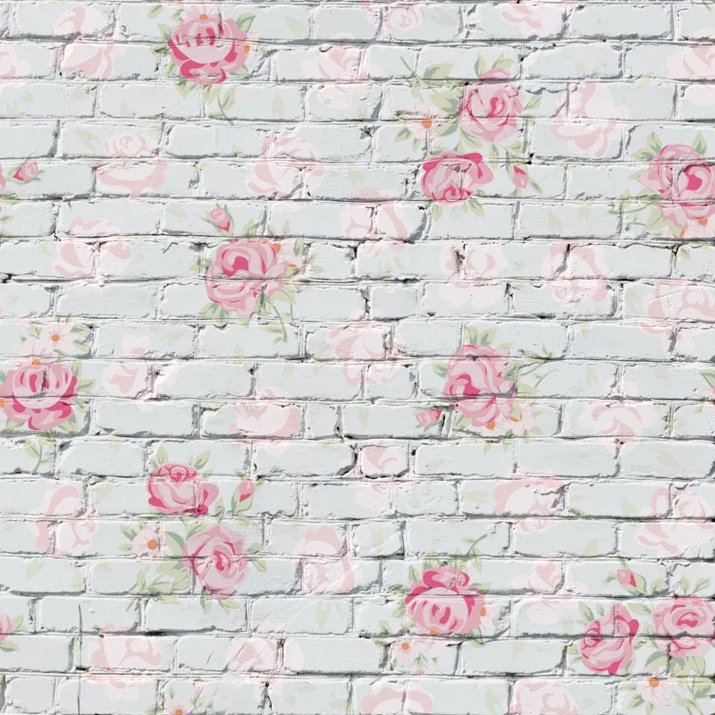 8x8FT Batu Bata Putih Dinding Pink Chic Bunga Kertas Pola