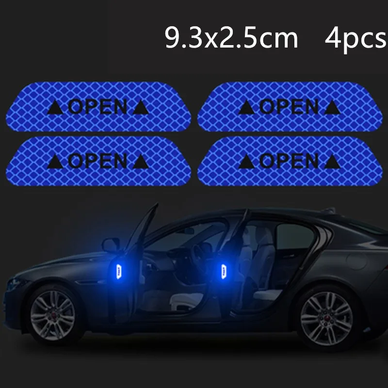 Дверь автомобиля открытый светильник отражатель Стикеры безопасность вождения Предупреждение светоотражающие полосы для кузова автомобиля бампер автомобиль аксессуары - Цвет: 4 pieces-blue