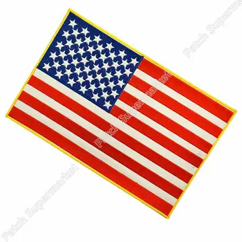 

11" SUPER LARGE Golden Edge AMERICAN FLAG EMBROIDERED IRON-ON PATCH BIKER JACKET BACK PATCH Badge Applique