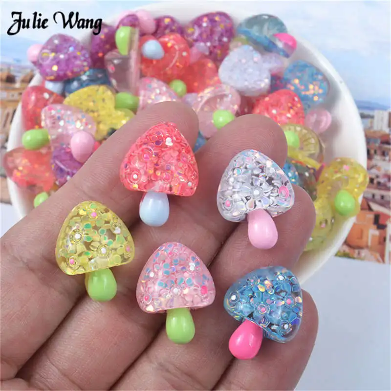 

Julie Wang 10pcs Mixed Sequin Mushrooms Charms Flatback Cabochon Findings Phone Decor DIY Pendant Earring Accessory 21*16mm