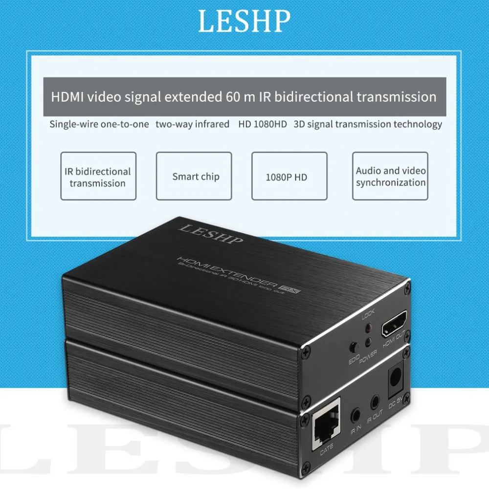 

LESHP 60m/200ft HDMI Extender Transmitter and Receiver Set Bi-directional IR 3D HDMI Loop Out with Dual IR Control