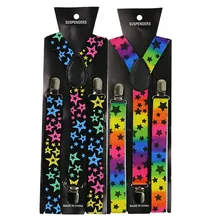 Winfox 2,5 см широкие Красочные Звезды шаблон Эластичные подтяжки для мужчин и женщин Пристегивающиеся Подтяжки Регулируемая одежда брюки