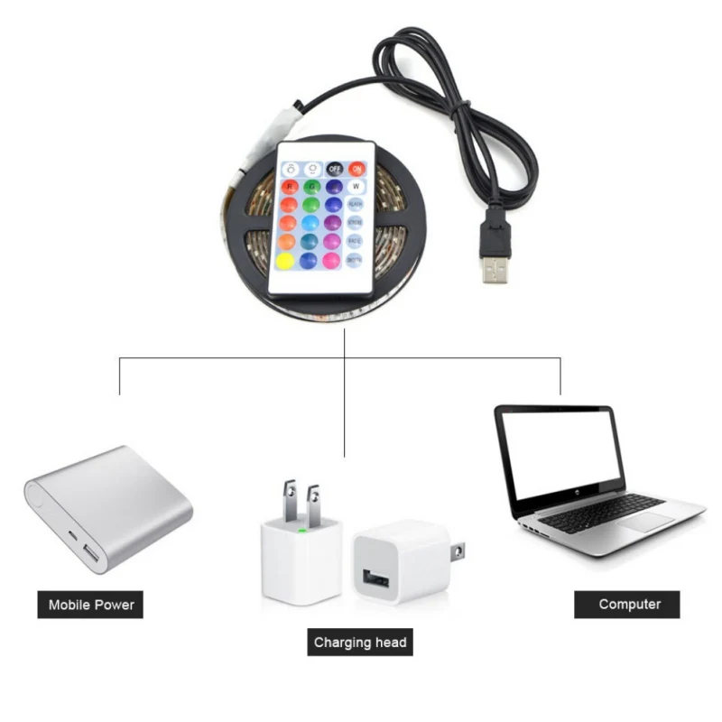 Модный usb-кабель светодиодный светильник SMD5050 50 см 1 м 2 м гибкий светодиодный светильник в полоску ТВ с 24key ИК-контроллером