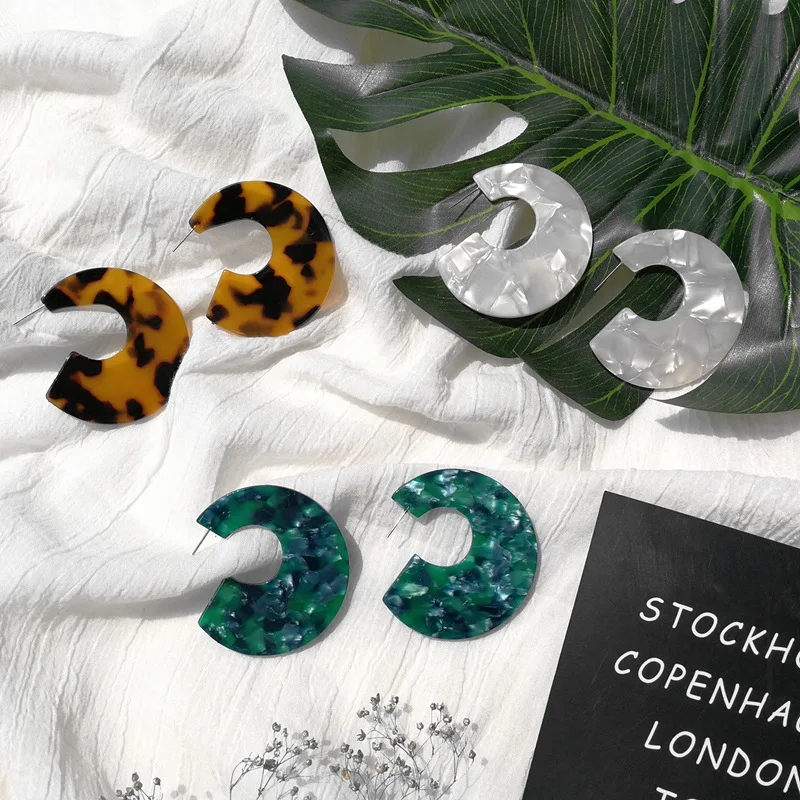 Free Shipping Cute Tortoise Resin Green Brown Leopard Print White Earring