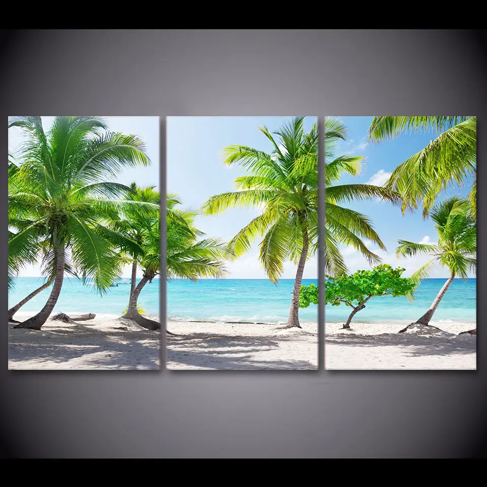 HD Prints Canvas Poster Home Decor Pictures 3 Pieces Santa Catalinna Island Beach Coconut Trees Painting Wall Art Room Framework