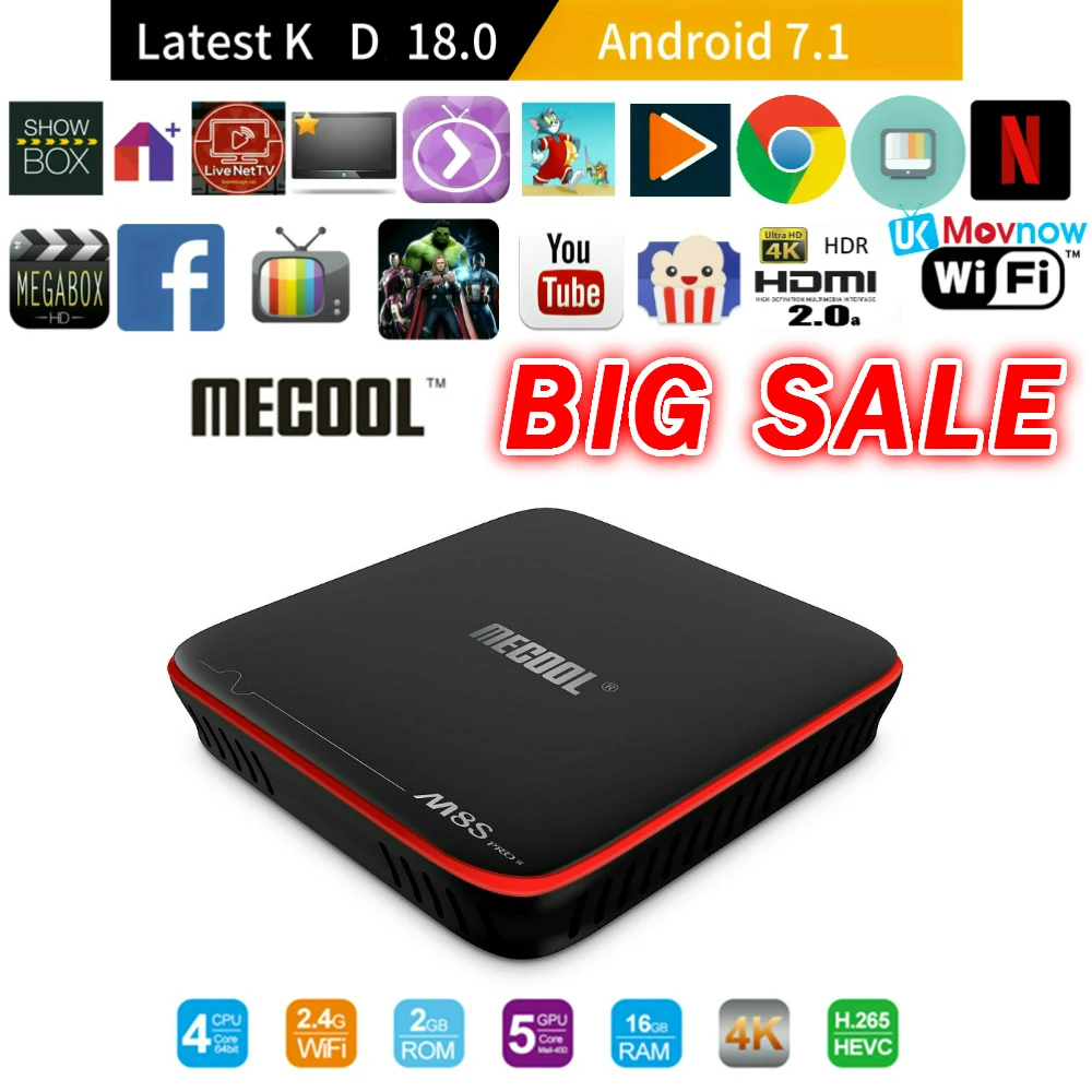 

MECOOL M8S PRO W Android TV BOX Android 7.1 Amlogic S905W Quad Core 2GB 16GB H.265 Smart TV Box 2.4GHz WiFi 4K HD Media Player