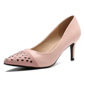 

2018 new rivet casual shoes pointed fine with shallow high heels fashion comfortable single shoes female.