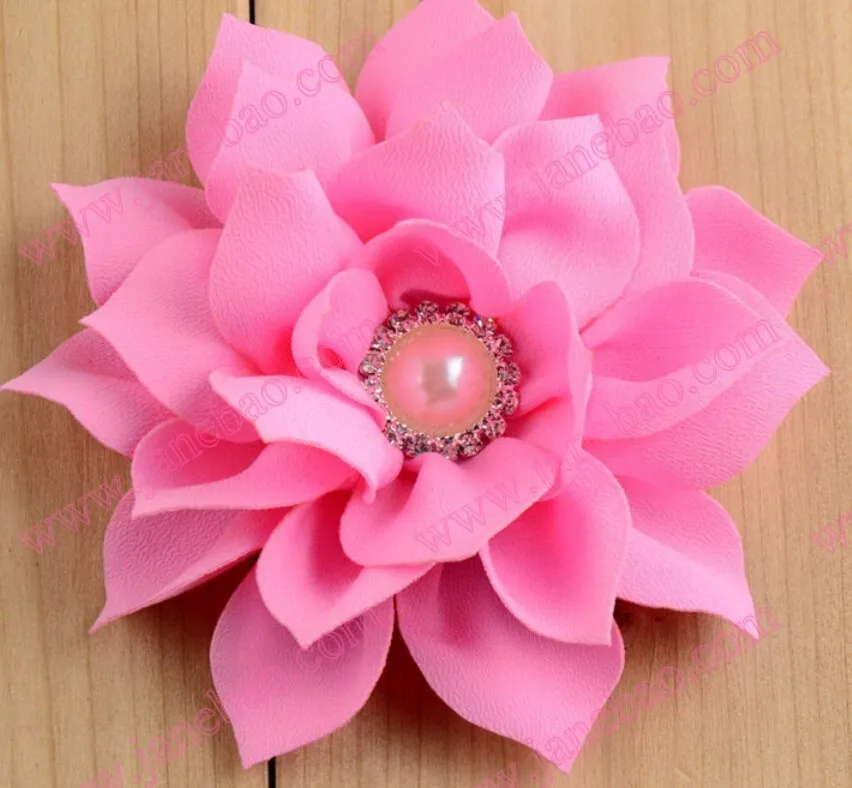 

free shipping 2016 Newest 150pcs 3''Fabric lotus flowers clips with rhinestone lotus flower bows Hairbow Kids Hair Accessories