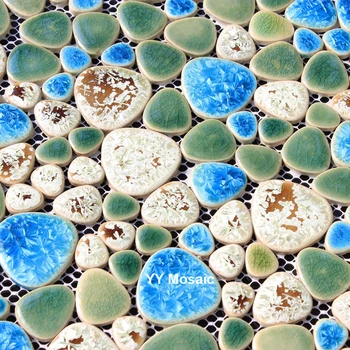 

Sky Blue Green Cobblestone Ceramic Mosaic Tile for DIY Kitchen Backsplash Bathroom Wall Sticker Bathtub Swimming Pool Floor Tile