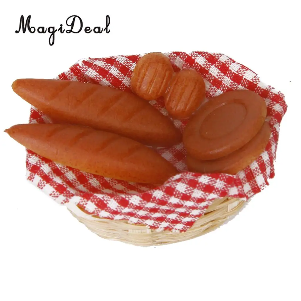 MagiDeal 1Pc Miniature Food Bread Toast with Basket Dollhouse Dining Room Bakery Pastry Kitchen Acc Pretend Play Toy