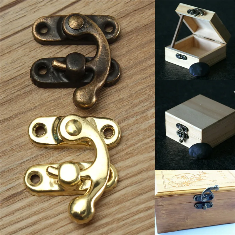12PCS Antique Bronze Iron Padlock Latch Hasp Buckle Horn Lock Catch Clasp Hook Lock For Mini Jewelry Box For Furniture Hardware