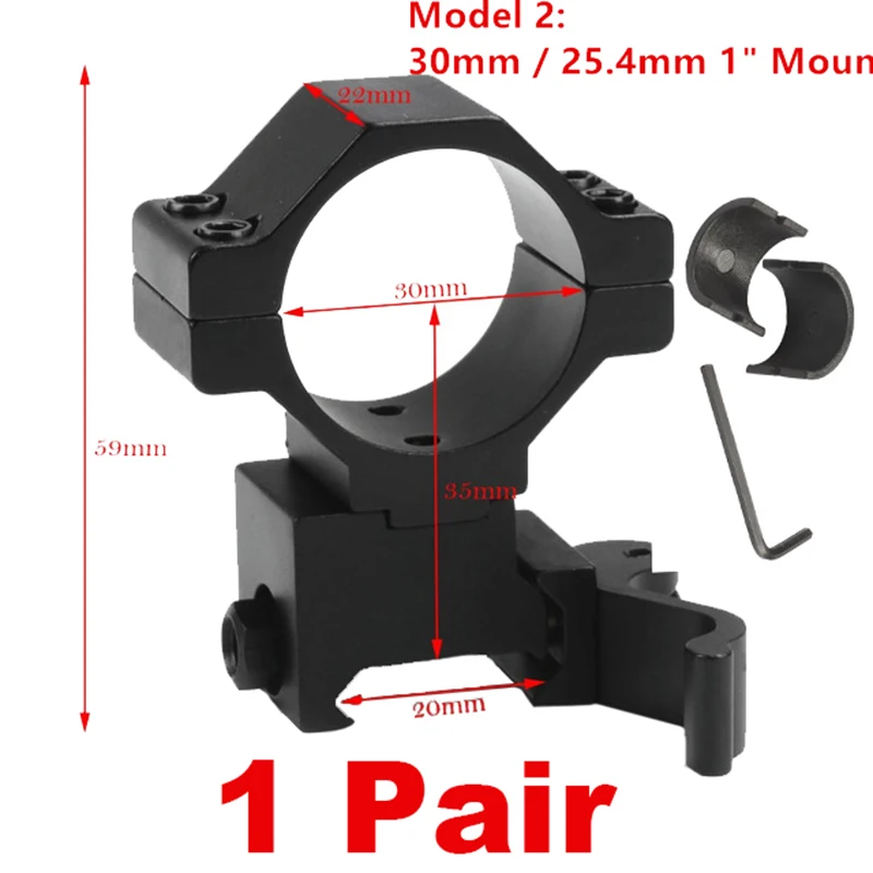 2 шт./лот, быстроразъемное крепление для прицела для охоты 30 мм, 25,4 мм, крепление для прицела, кольцо 20 мм, адаптер для Пикатинни, для винтовки - Цвет: MH0134-2