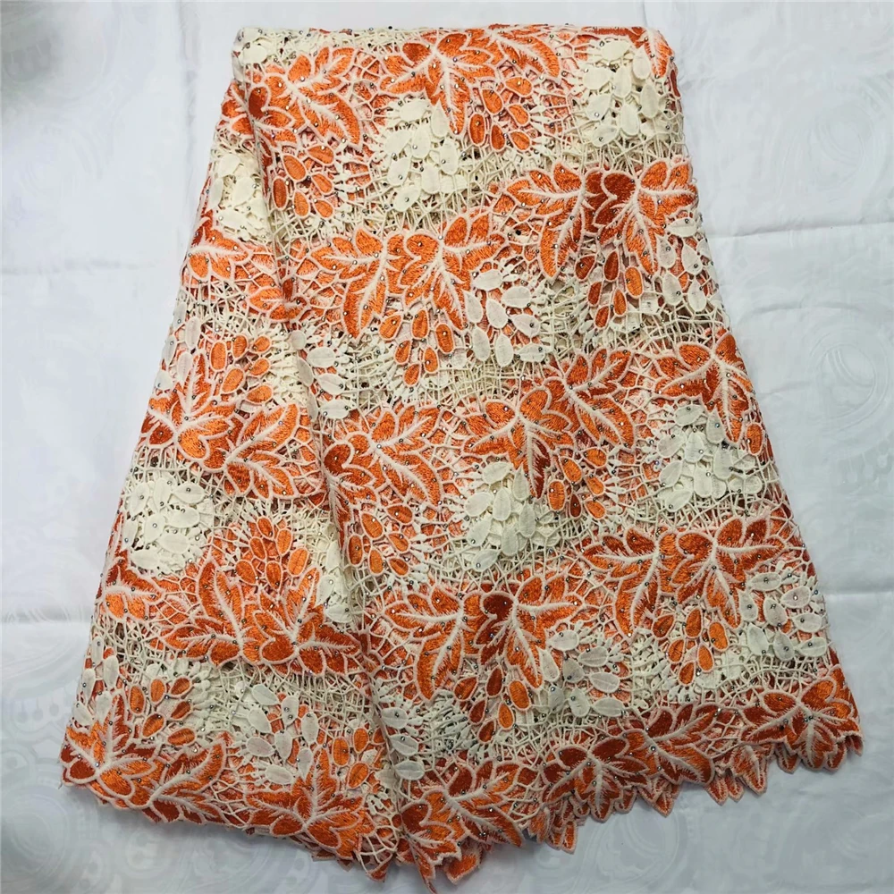 

2019 High Quality Nigerian wedding African Stones lace fabrics most popular Guipure cord lace fabric for wedding dress