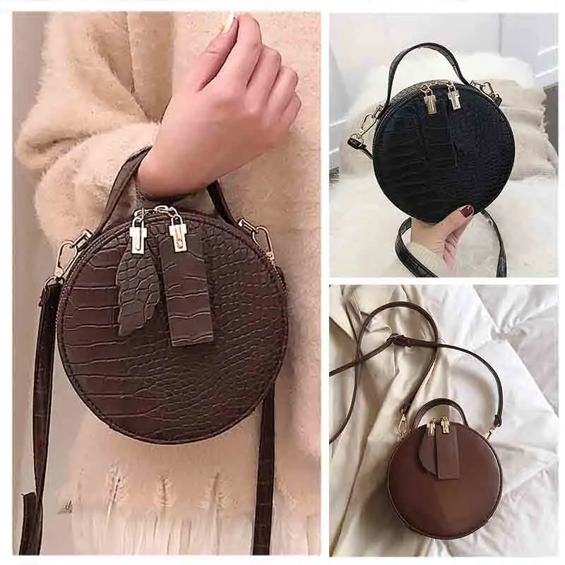 

Brand Crocodile Pattern Women Round Handbag Designer Vintage Small Shoulder Messenger Bag Ladies Fashion Evening Clutch 2019 New