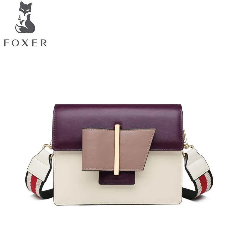 

FOXER oblique small square bag 2019 new wave fashion contrast color wide shoulder strap shoulder bag wild simple bag female