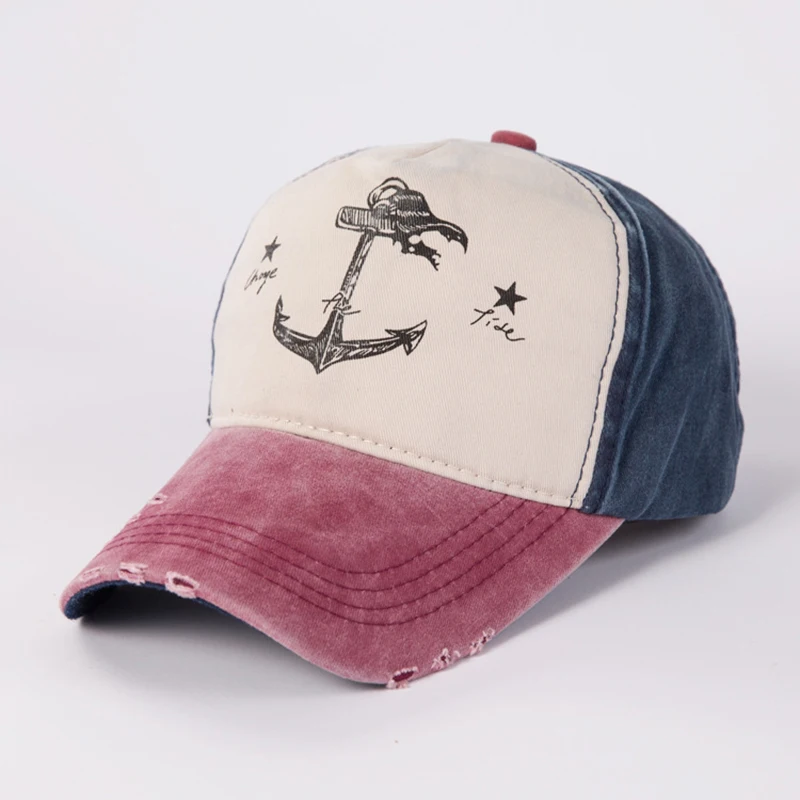

Ship anchor Print Baseball Cap Hat 5 Panel Snapback fitted Hats Man Woman Pure Cotton Retro Cap Unisex Gorras Wash K-POP Hat