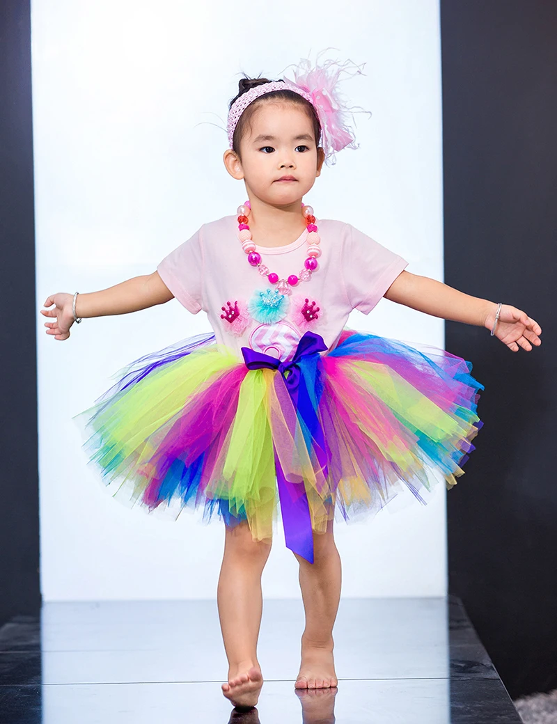 Cute Rainbow Girls Tutu skirt For Birthday Party Shows kids ballet