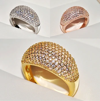 

High Quality Rose Gold 925 Sterling Silver Big CZ Rings Bling Rings for Women Wedding Engagement Fashion Jewelry