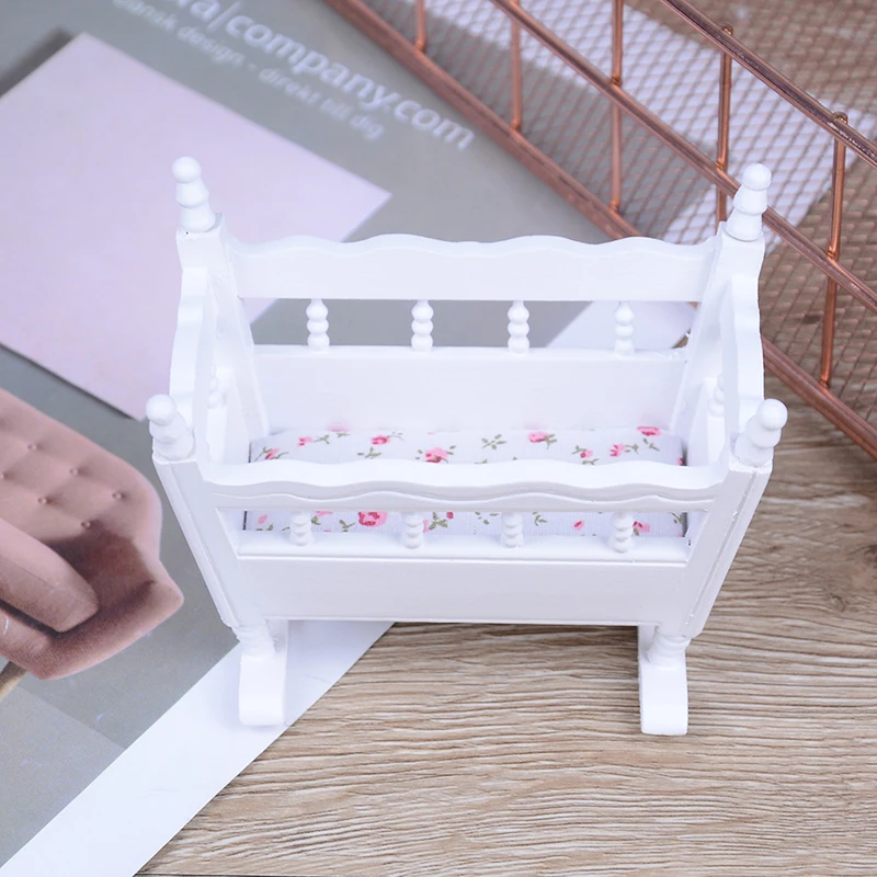 

1:12 Handmade Modern White Wooden Furniture Crib Baby Cradle Children Room Doll House Miniature