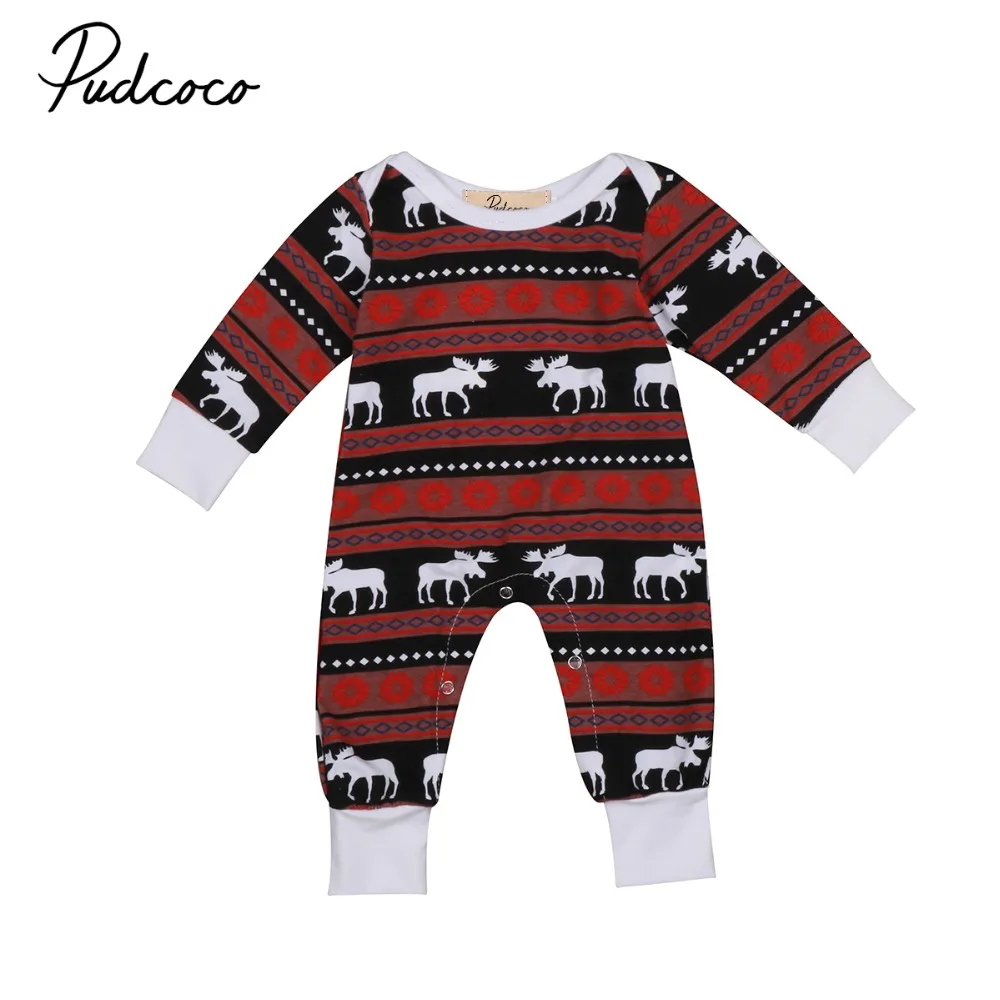 Toddler Baby Girl Clothes Romper Christmas Elk Print Romper Long Sleeve