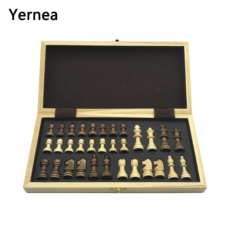 Xadrez de Madeira Tabuleiro de Xadrez Peças de Madeira Placa de Xadrez Jogo de Xadrez Maciça Dobrável High-end Puzzle Yernea