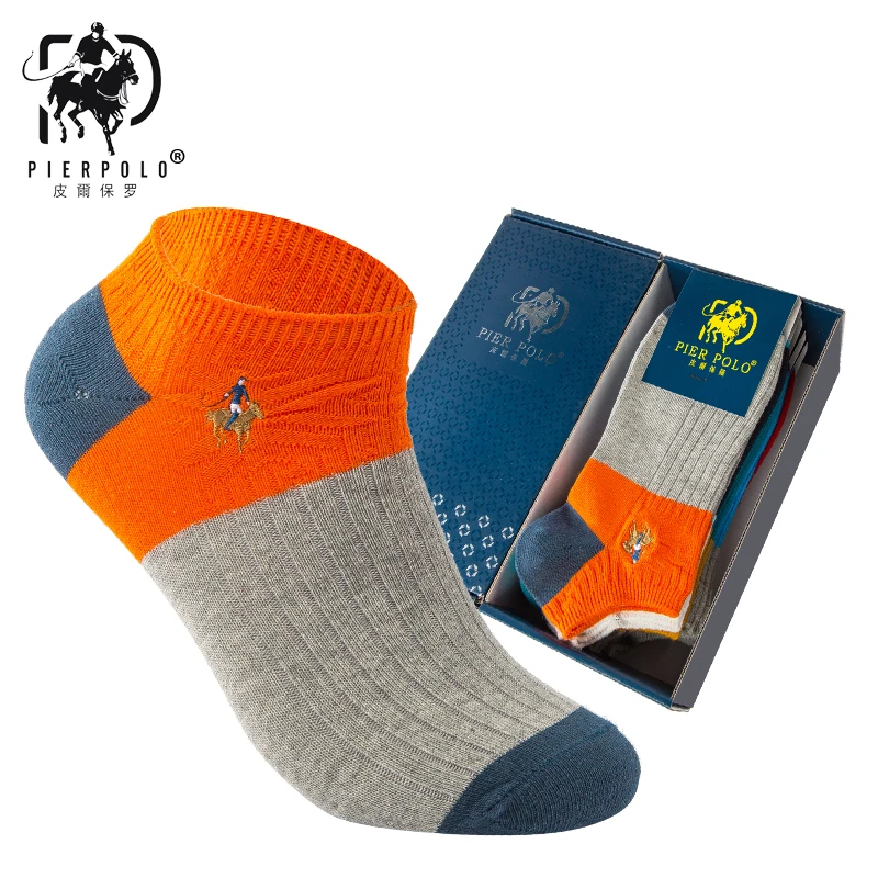 

Fashionable pure cotton socks new PIER POLO summer men's socks genuine casual socks men's wear gift box 5 mixed color packaging