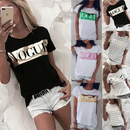 

Women Short Sleeve Loose T Shirts Fashion Summer Casual Blouse Tops Shirt US