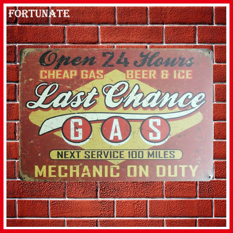 New Open 24 Hours Last GAS Vintage Metal Signs Home Decor Tin Pub Decorative Plates Wall Art Plaques | Дом и сад