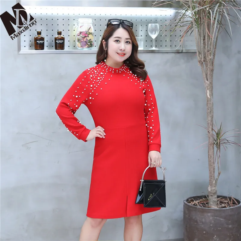 Maxdiroo Plus Size Female Pullovers Long Sweater Women Sweaters and Beading Pearls Knitted Tops | Женская одежда
