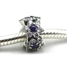 Распорка Бусины Подходит Пандора браслеты стерлингового серебра 925 ювелирные изделия амулеты «сделай сам» «не забудьте меня, фиолетовый и прозрачный CZ» Весна