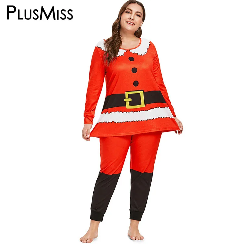 PlusMiss размера плюс 5XL XXXXL XXXL XXL рождественское Санта Клаус топы с длинными рукавами