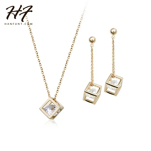

New! Rose Gold Color Cubic Frame with CZ Crystal Inside Earrings and Necklace Set S058