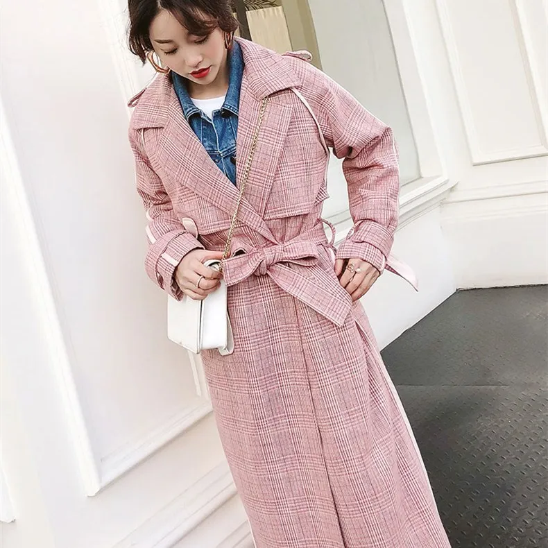 Gris down Casual Survêtement Lâche Plaid Pardessus Tranchée Longues Turn Manteaux Ceinture Femmes Col Automne rose Manches Hiver Long Nouveau Élégant 8EUXqU