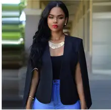 Women Blazer Top Autumn Korean Fashion Cloak White Black Lapel Split Long Sleeve Pockets Casual Suit Jacket  Elegant Office Wor