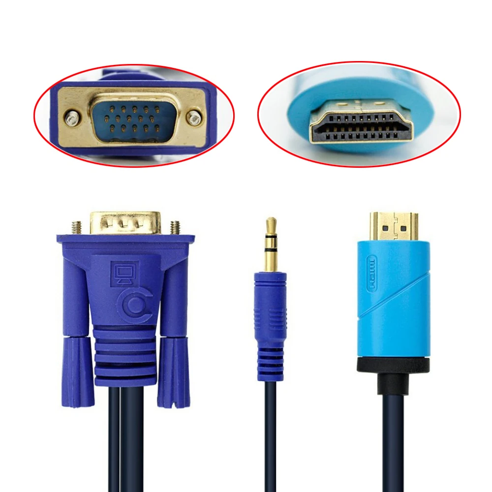 

2M / 3M Length HDMI Male input to VGA male with 3.5mm RCA Audio Converter Cable